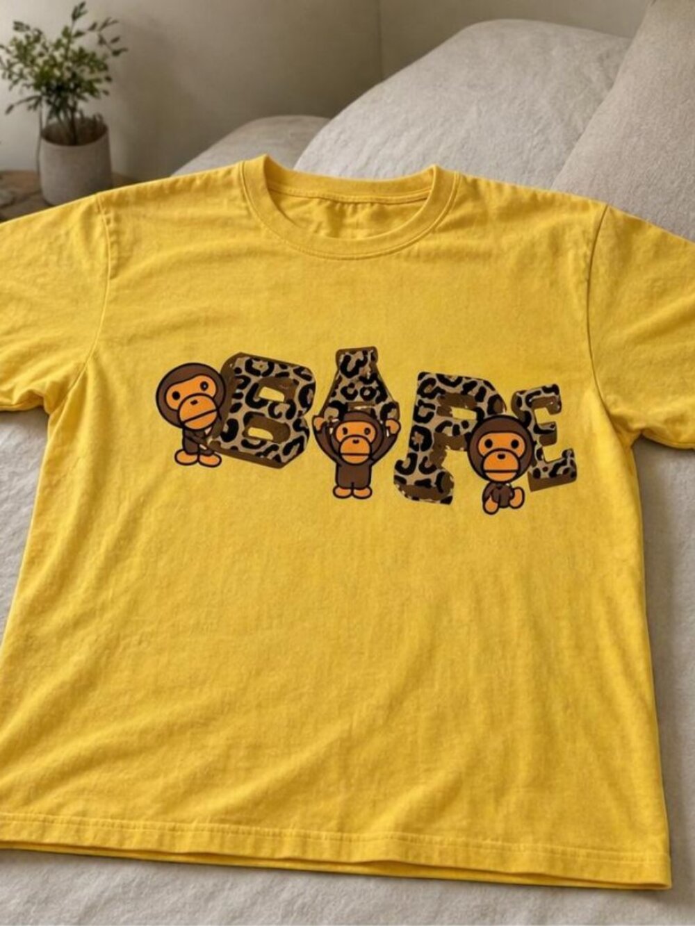BABE Monkey Leopard Graphic Tee Yellow Unisex T-Shirt